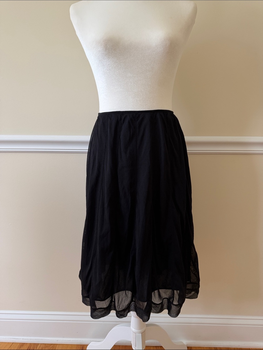 Context Black Flowy Midi Skirt Slightly Sheer Size Small
